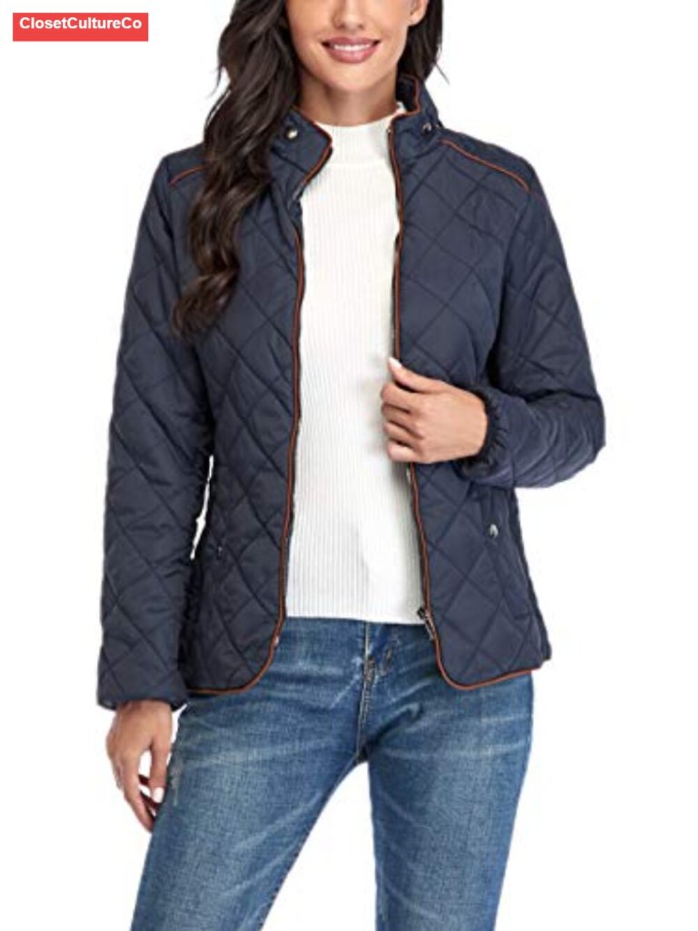 Women's Quilted Lightweight Jacket Stand Collar Zip Warm Winter Coat Pockets - Picture 3 of 6